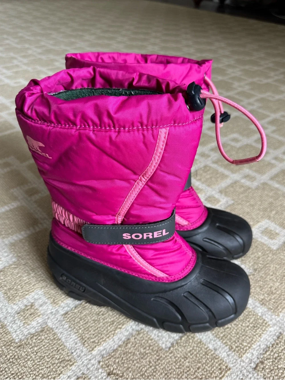 Sorel Flurry TP Insulated Waterproof Snow Boots Pink Black Girls Size 3